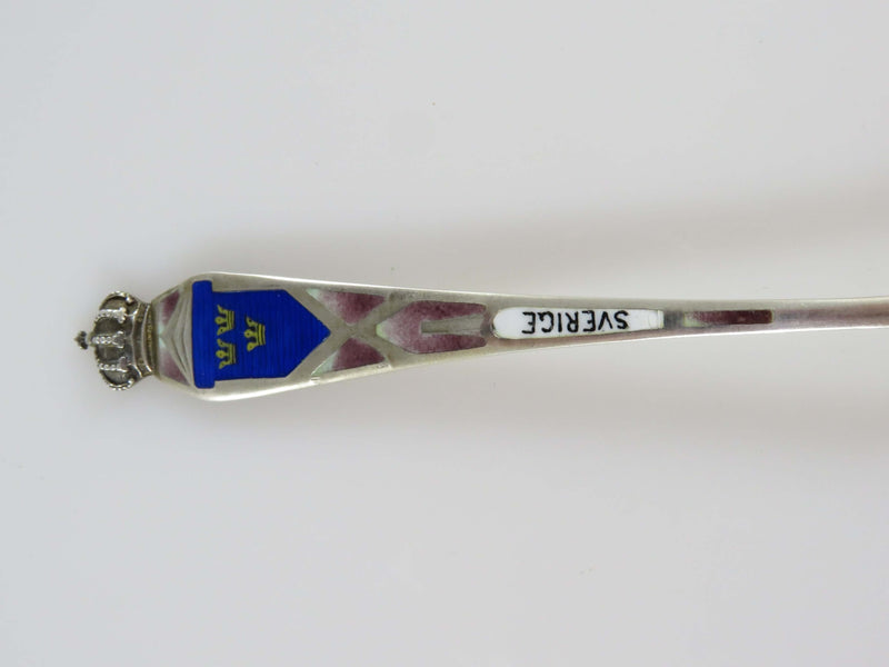 830 Silver Sverige Swenen 3 Crown Enamel Portrait Collectible Spoon 5 1/8"