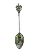 Sterling Silver Llandudno Wales Enamel Portrait Spoon 5 3/8" product image for Just Stuff I Sell, clear front view, neutral background, original listing photo, optimized descriptive alt text, centered composition