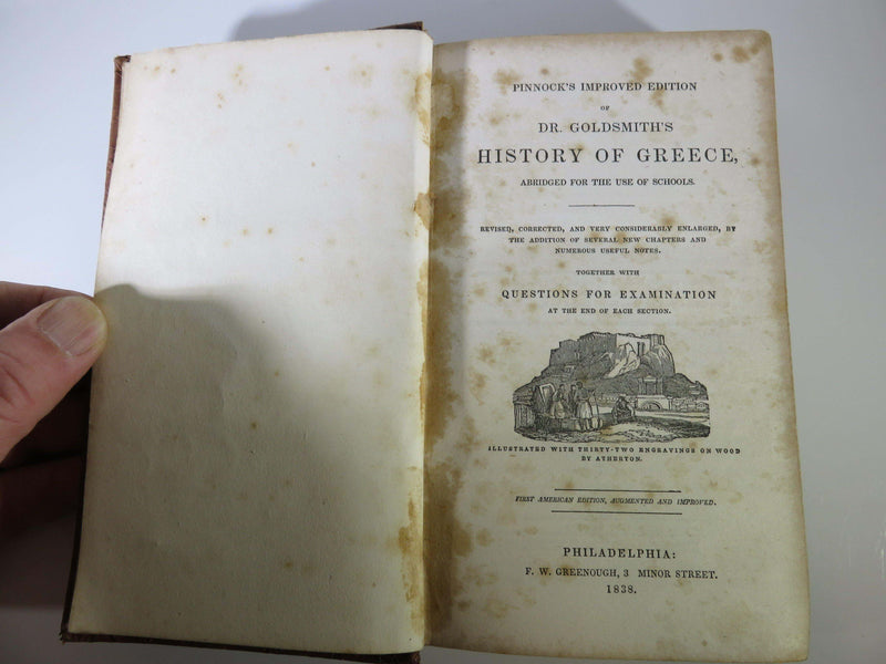 1838 History of Greece Pinnock's Improved Edition of Dr. Goldsmith's First American Edition - Just Stuff I Sell