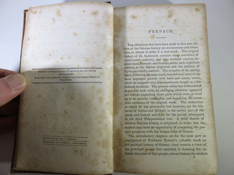 1838 History of Greece Pinnock's Improved Edition of Dr. Goldsmith's First American Edition - Just Stuff I Sell