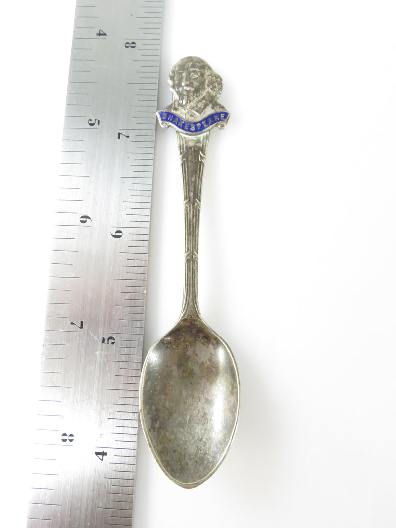 Unusual Blue Enamel Silver Plate Shakespeare Icon Souvenir Spoon