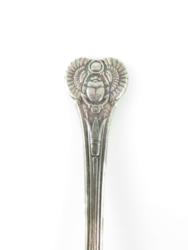 Antique Egyptian Revival Scarab Beetle Silverplate Demitasse Spoon