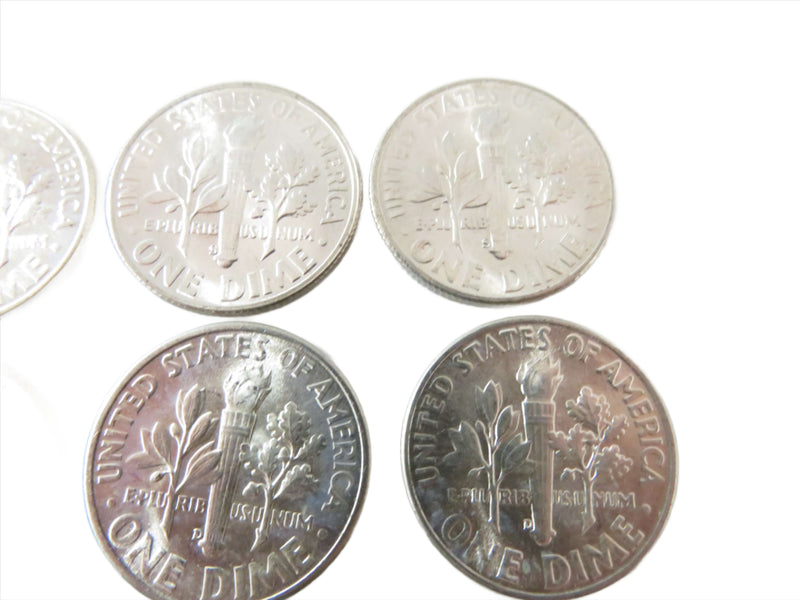 10 x AU to BU 1946 Random PDS Roosevelt Silver Dimes 90% Silver Dimes. Back close up view.