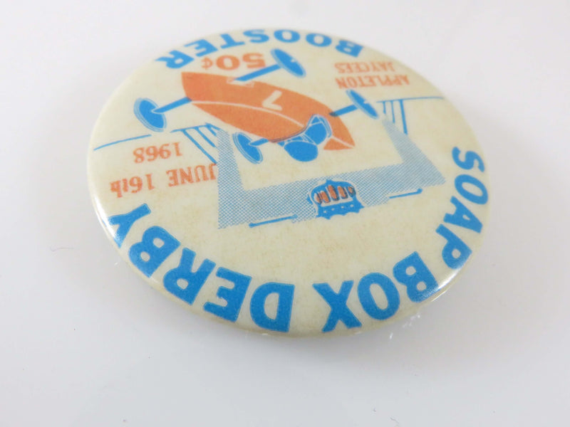 Appleton Jaycees Soap Box Derby Booster Button June 16th 1968 with Soap Box Photo
