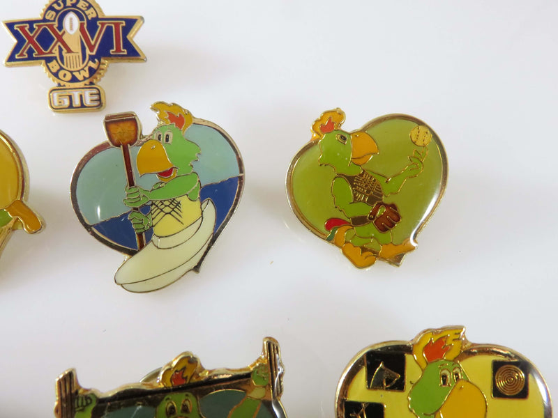 8 x 1985 U.S. Olympic Pan American Games Parrot Pin Backs PAX Made by Marsh