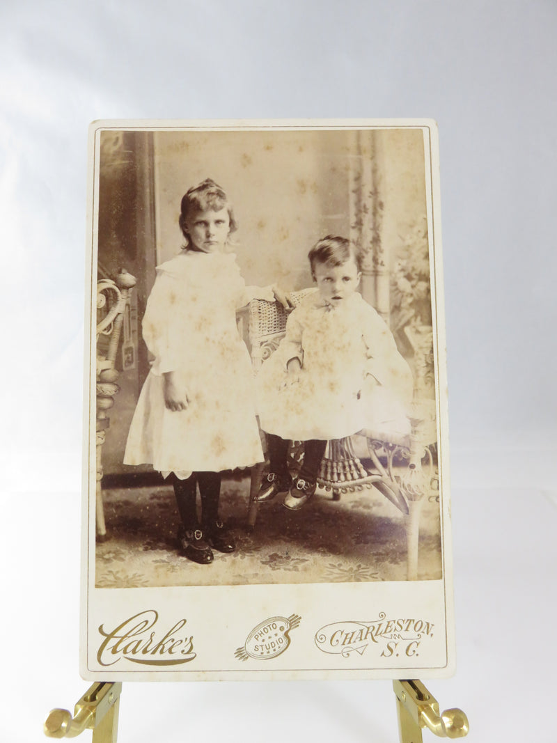 Two Children Wicker Furniture Clarke's Photo Studio, Charleston SC Cabinet Card