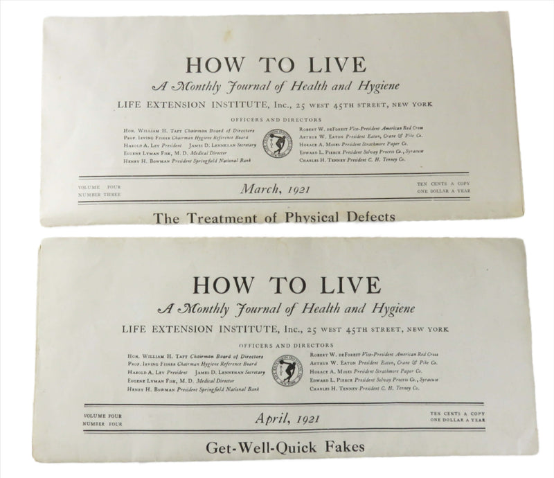 1921 Life Extension Institute How To Live A Monthly Journal of Health & Hygiene March and April Issues