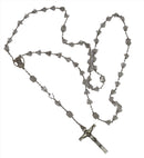 HMH Sterling Rosary Necklace 24 1/2" Vintage WW2 Era 8mm Crystal Glass Beads Silver Caps — Sterling Silver, Silver • Diamond