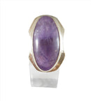 Vintage Cabachon Amethyst Mid Century Statement Ring Size 6.5 925 WX — Sterling Silver, Silver • Amethyst — front view