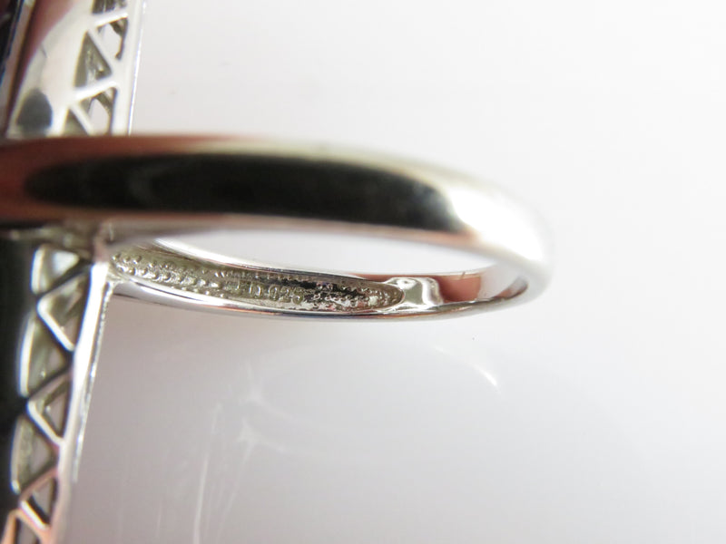 Sterling Silver Designer Ring FD 925 Aquamarine Glass Navette Statement Ring Size 6.75