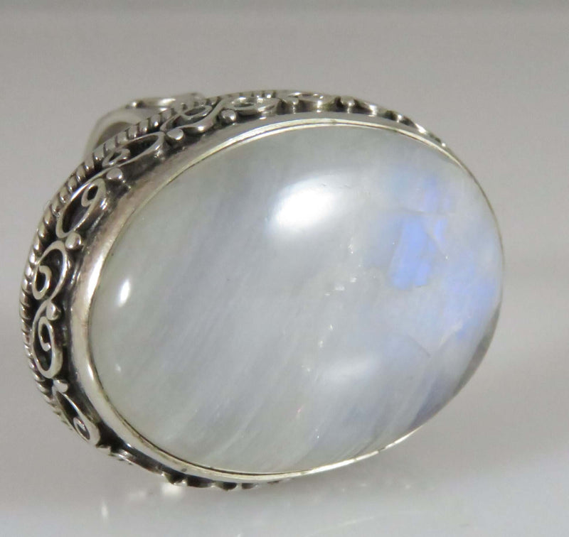 Fancy Setting Sterling Silver Cabochon Milky Moonstone Glass Ring Size  5.25