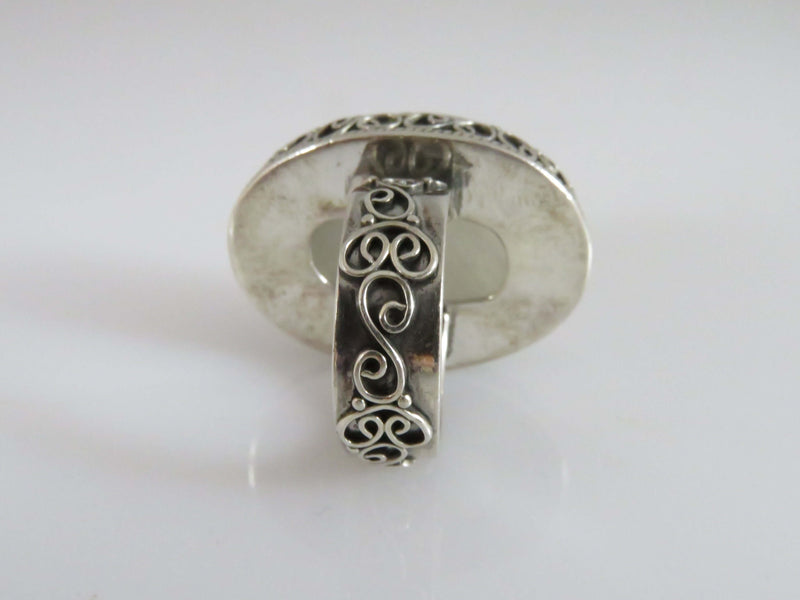 Fancy Setting Sterling Silver Cabochon Milky Moonstone Glass Ring Size  5.25