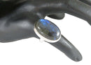 Artisan Stylish Sterling Blackish Reflective Blue Cabochon Statement Ring Size 8.5 — front view