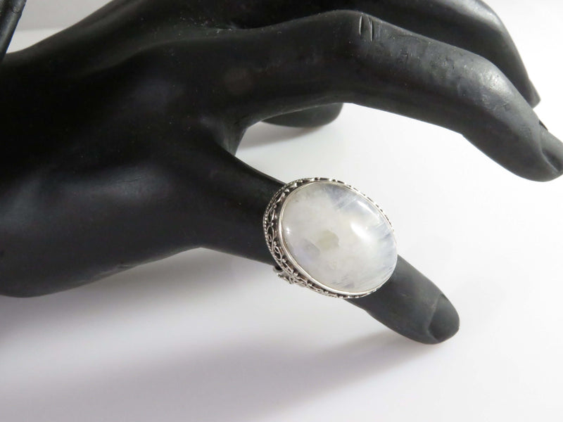 Fancy Setting Sterling Silver Cabochon Milky White Glass Ring Size  5.25