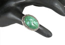 Vintage & Unique Year of The Goat Circa 1931/43 Green Glass Sterling Chinese Ring Size 6 — Silver — front view