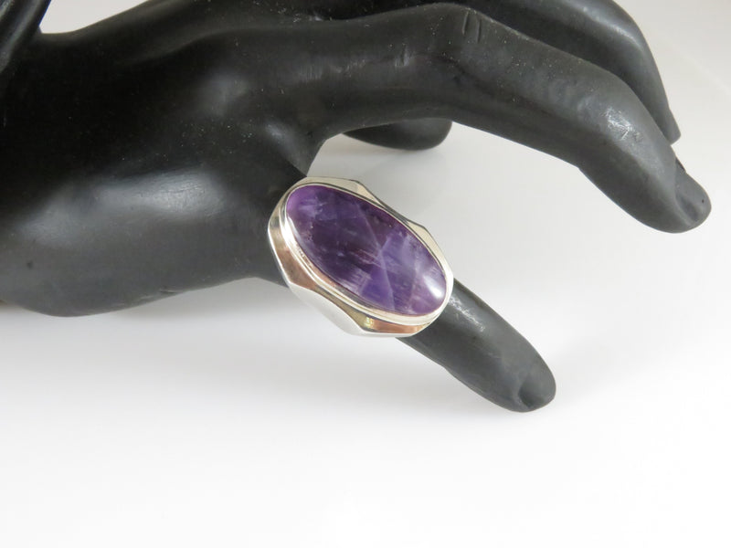 Vintage Cabachon Amethyst Mid Century Statement Ring Size 6.5 925 WX
