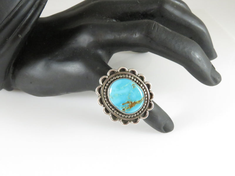 Old Pawn Pilot Mountain Turquoise Sterling Silver Ring Size 6.75
