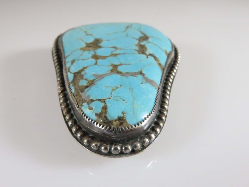 Circa 1960 Large Turquoise Sterling Silver Bolo Tie Brooch Bennett Pat. Pending C-31