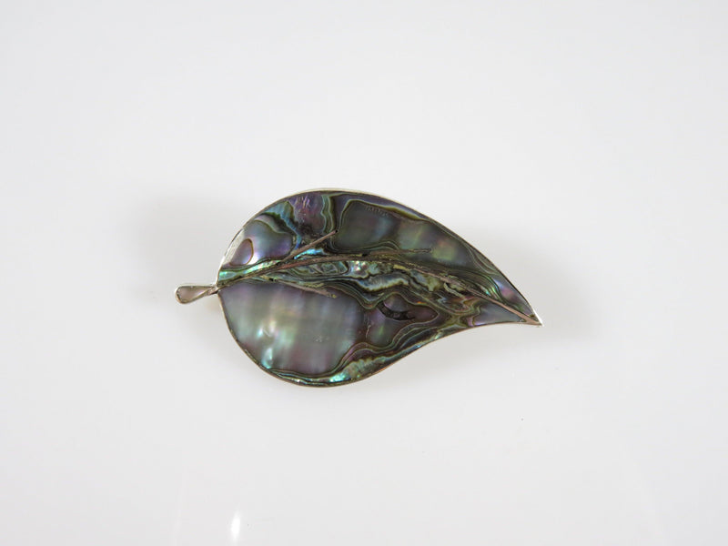 Vintage Mid Century Leaf Brooch Inlaid Abalone Sterling Silver Signed EGC Cuernavaca - Just Stuff I Sell