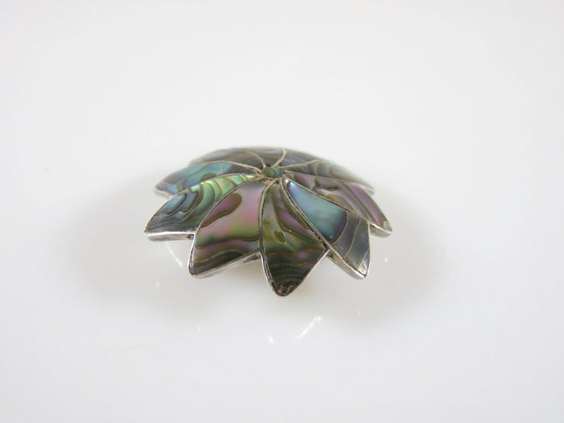 Mid Century Abalone Inlaid Sterling Silver Pin Wheel Flower Sun Burst Brooch - Just Stuff I Sell