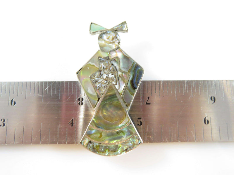 Lovely Inlaid Abalone Figural Woman Sterling Silver Mexico Brooch - Just Stuff I Sell