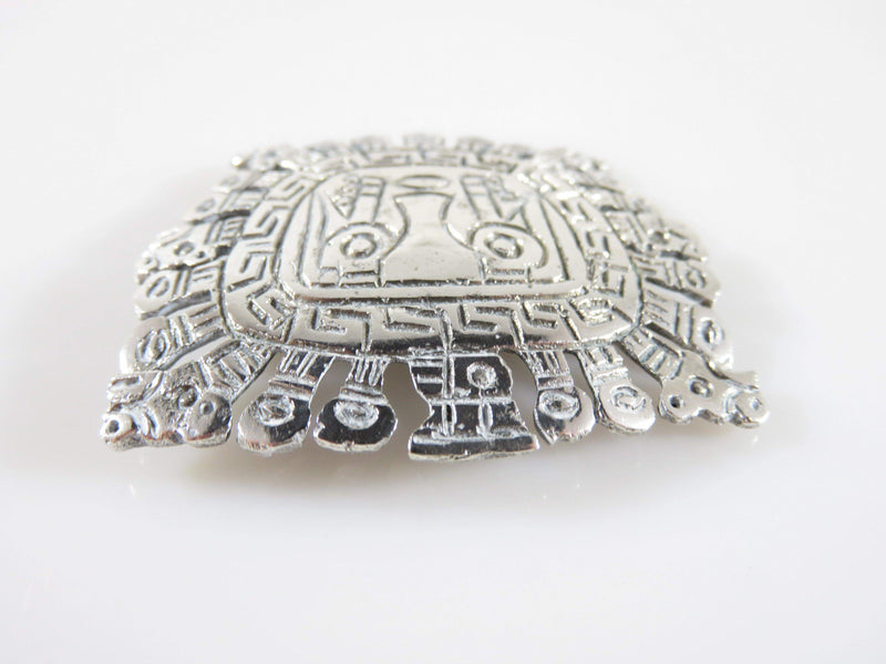 Artisan Hand Worked Peruvian Sterling Brooch Viracocha the Feathered Snake God - Just Stuff I Sell