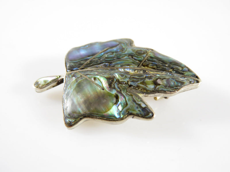 Sterling Silver & Inlaid Abalone Maple Leaf Pin Brooch Taxco Mexico Signed - Just Stuff I Sell