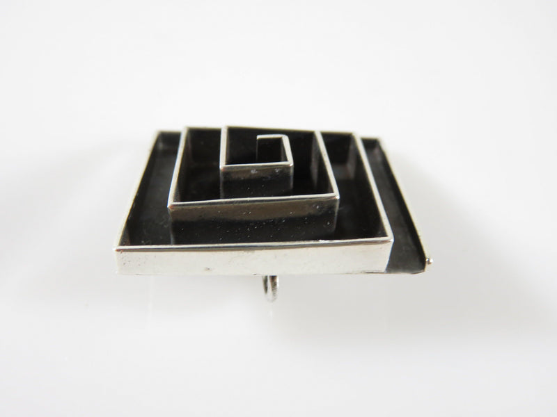 Vintage 3D Sterling Silver Modernist Spiraling Geometric Rectangle Brooch Pendant Old Mexico Silver - Just Stuff I Sell