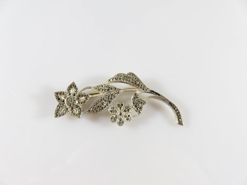 Vintage Sterling Silver Marcasite Accented Flower Brooch For Repair - Just Stuff I Sell