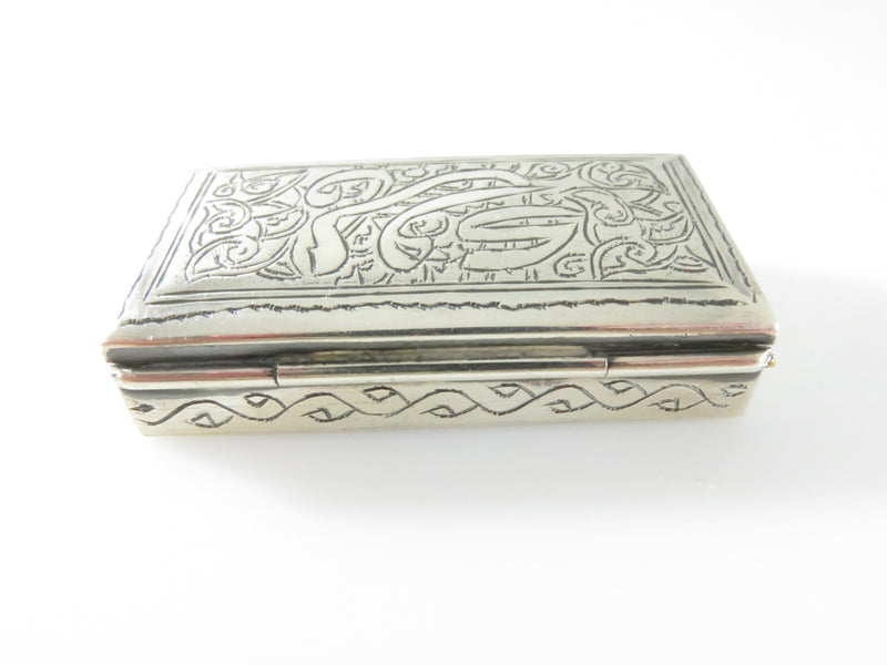 Vintage 900 Silver Egyptian Pill Keepsake Box 2" x 1" x 3/8"