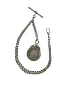 12" Sterling Silver Curb Link Heavy Duty Pocket Watch Chain with Fob Chain