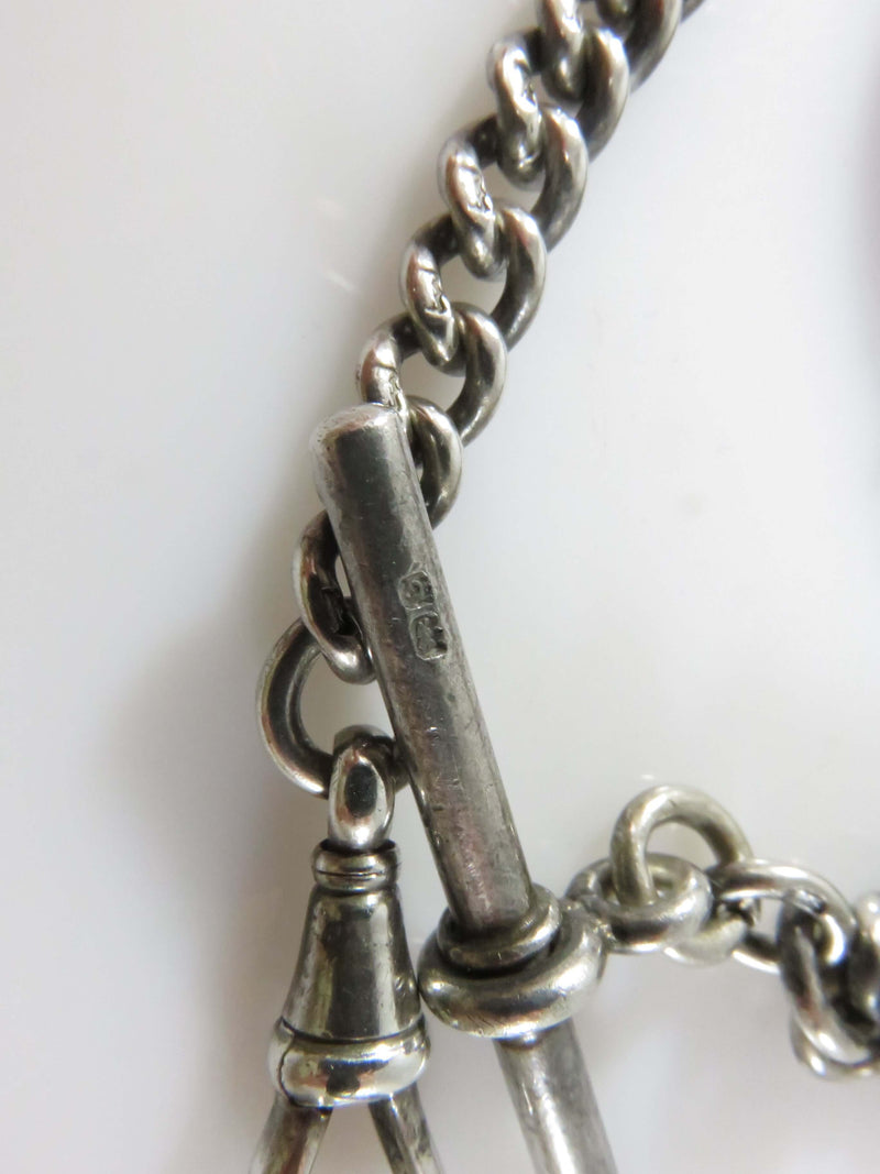 12" Sterling Silver Curb Link Heavy Duty Pocket Watch Chain with Fob Chain