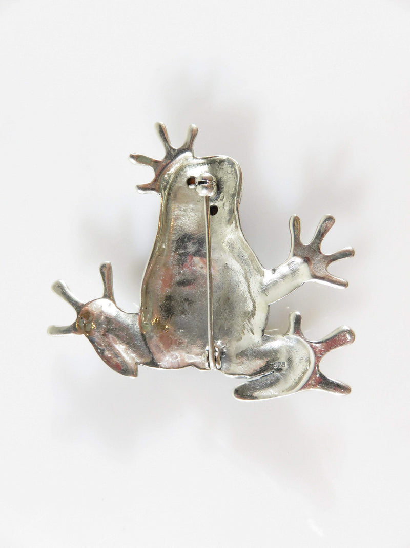Sterling Marcasite Tree Frog Watching You with Burgundy Eyes 1 5/8 x 2 - Just Stuff I Sell