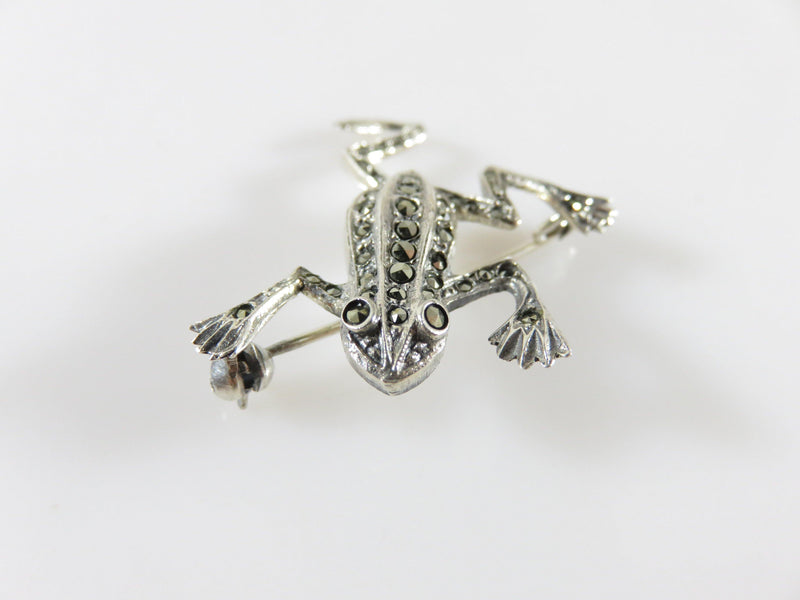 Petite Sterling Silver Frog Pin Marcasite Accented 1 3/8 x 1 1/2" 4.9 grams - Just Stuff I Sell