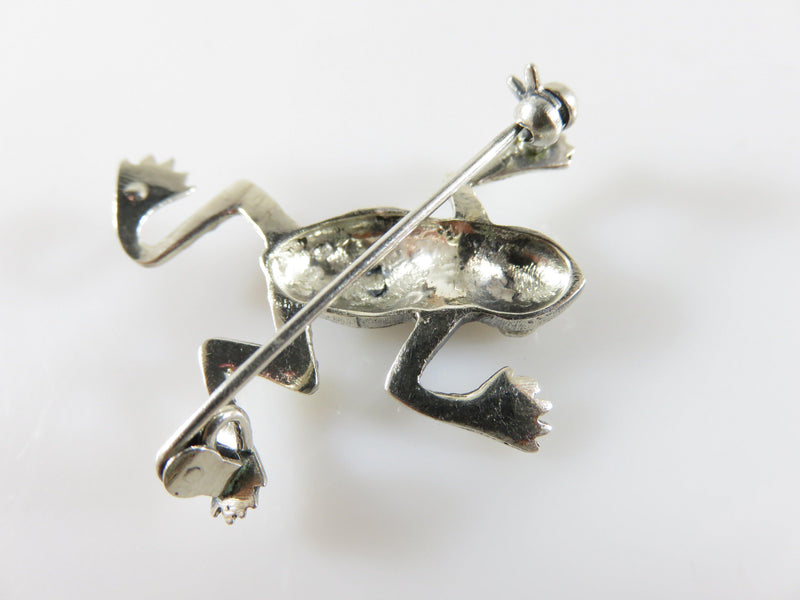 Petite Sterling Silver Frog Pin Marcasite Accented 1 3/8 x 1 1/2" 4.9 grams - Just Stuff I Sell