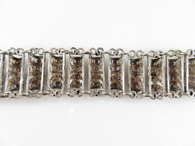1939 Egyptian Wire Filigree Panel Bracelet 800 Silver Pin Lock Mechanism 7 1/4" - Just Stuff I Sell