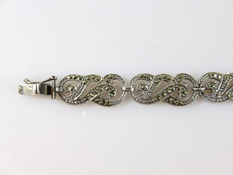 Designer Art Deco Style Sterling Silver & Marcasite Bracelet 7 1/2" TL - Just Stuff I Sell