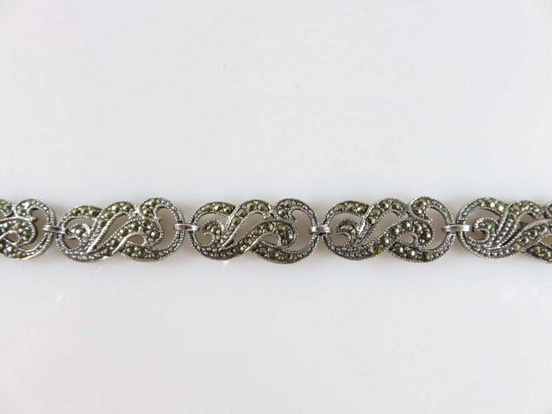 Designer Art Deco Style Sterling Silver & Marcasite Bracelet 7 1/2" TL - Just Stuff I Sell