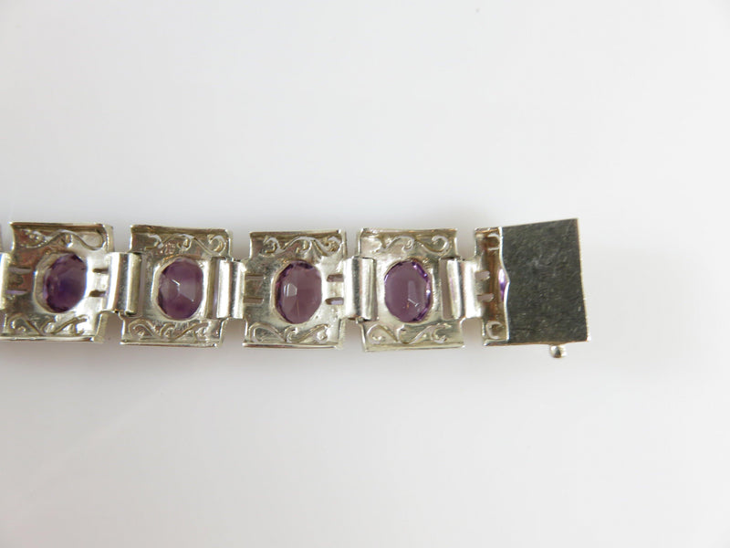 Vintage Sterling 15 Amethyst Panel Bracelet with Marcasite Accents 7" TL Germany - Just Stuff I Sell