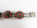 Unique Old Sterling Silver Cabochon Coral Filigree Bezalel Style Bracelet Judaic Yemen - Just Stuff I Sell
