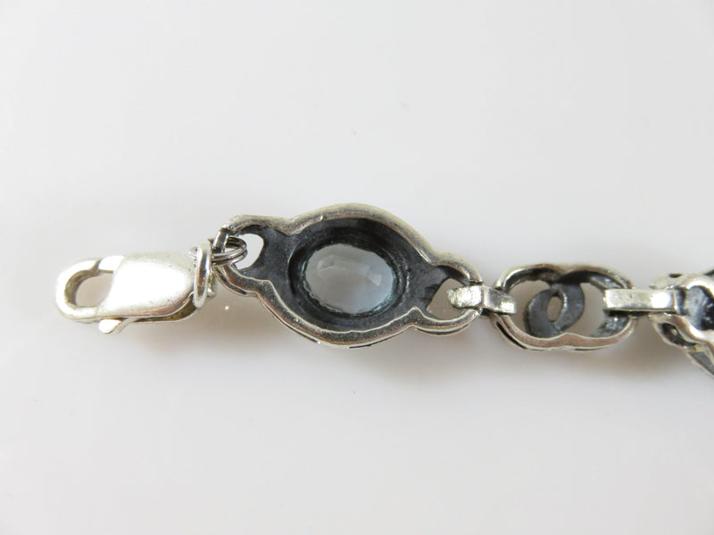 Vintage Sterling Silver Onyx Topaz Citrine & Garnet Marcasite Link Bracelet 7 1/4" - Just Stuff I Sell