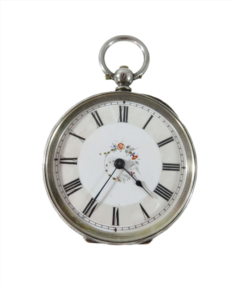 c1910 Swiss Fine Silver Fancy Cased Dial Pocket Watch Running White Dial 40.15mm OD