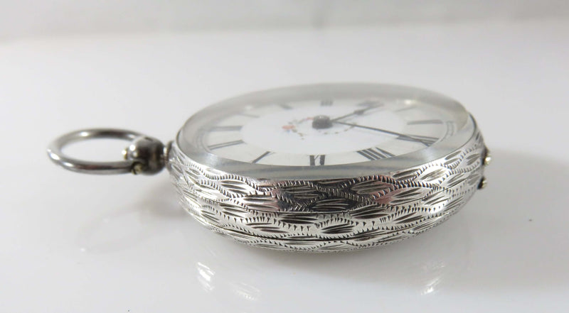 c1910 Swiss Fine Silver Fancy Cased Dial Pocket Watch Running White Dial 40.15mm OD