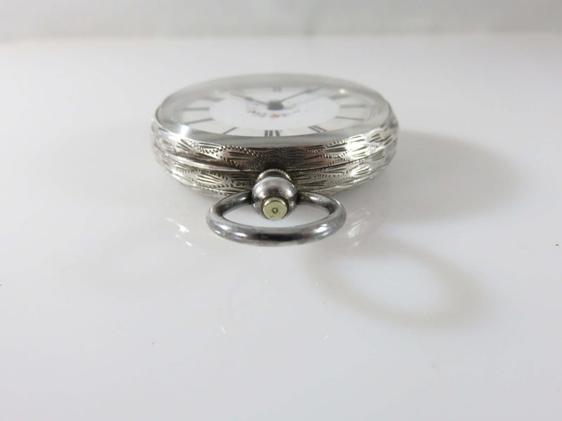 c1910 Swiss Fine Silver Fancy Cased Dial Pocket Watch Running White Dial 40.15mm OD