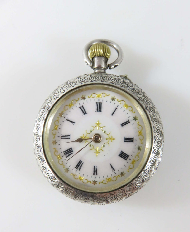 1913/4 Silver Cased Fancy Dial Swiss Ladies Pocket Watch UK Import For Repair