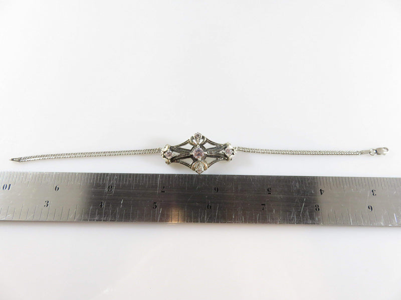 925 HA Sterling Silver Art Deco Style Faux Diamond Bracelet 7 1/2" Long Repurposed - Just Stuff I Sell