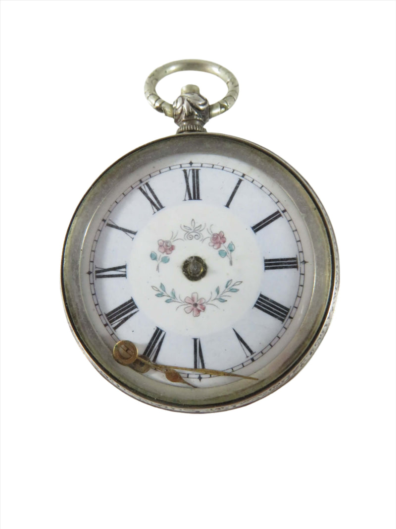 c1910 Fancy Case Fancy Dial Women's Swiss 800 Silver Pocket Watch