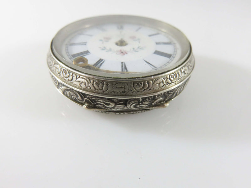 c1910 Fancy Case Fancy Dial Women's Swiss 800 Silver Pocket Watch For Repair/Parts