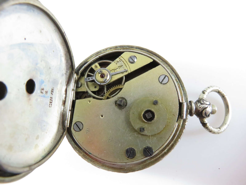 c1910 Fancy Case Fancy Dial Women's Swiss 800 Silver Pocket Watch For Repair/Parts