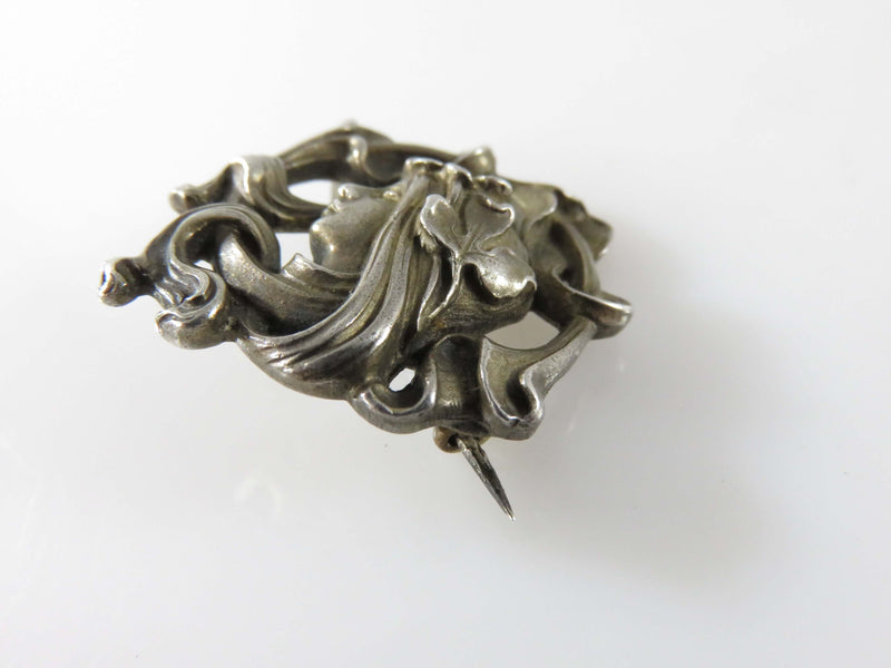 Antique Art Nouveau Lady in Profile 900 Silver Artisan Brooch Pin by Geschutzt